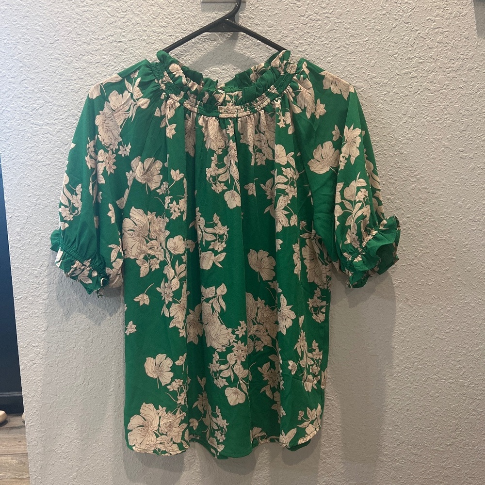 Green floral blouse